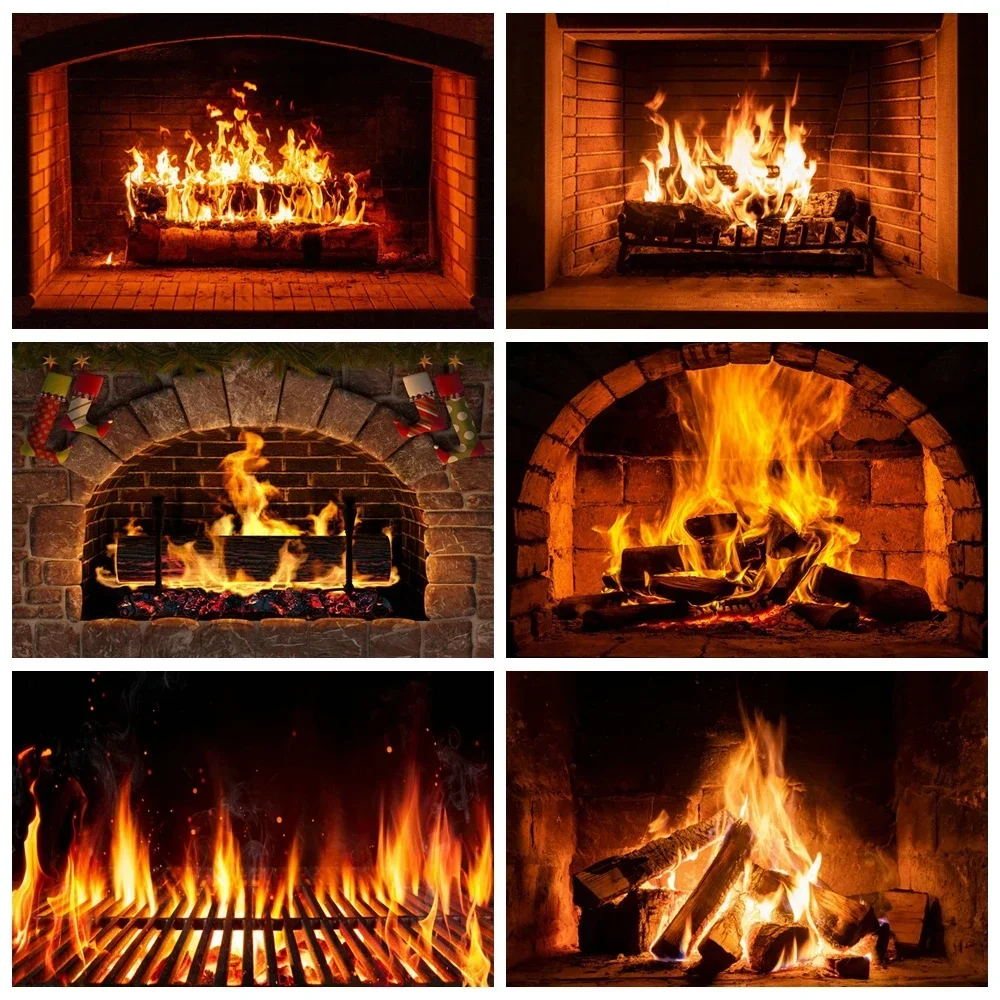 MOON.QG Weihnachten Home Dekoration Kamin Hintergrund Fotografie Vintage Bogen Ziegel Herd Flamme Party Studio Foto Hintergrund