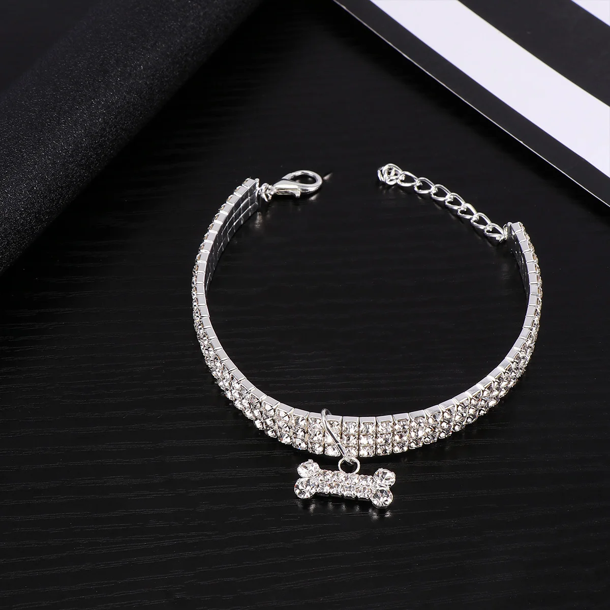 

Rhinestone Dog Adjustable Shining Crystal Pet Collar For Small Medium Dogs White Size Supplies Dog Collar