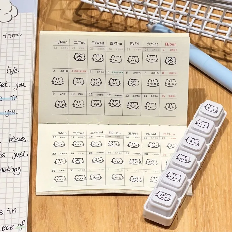 Cute Cat Cartoon Press Detachable Photosensitive Seal High Appearance Journal Schedule DIY Material Decoration Gift