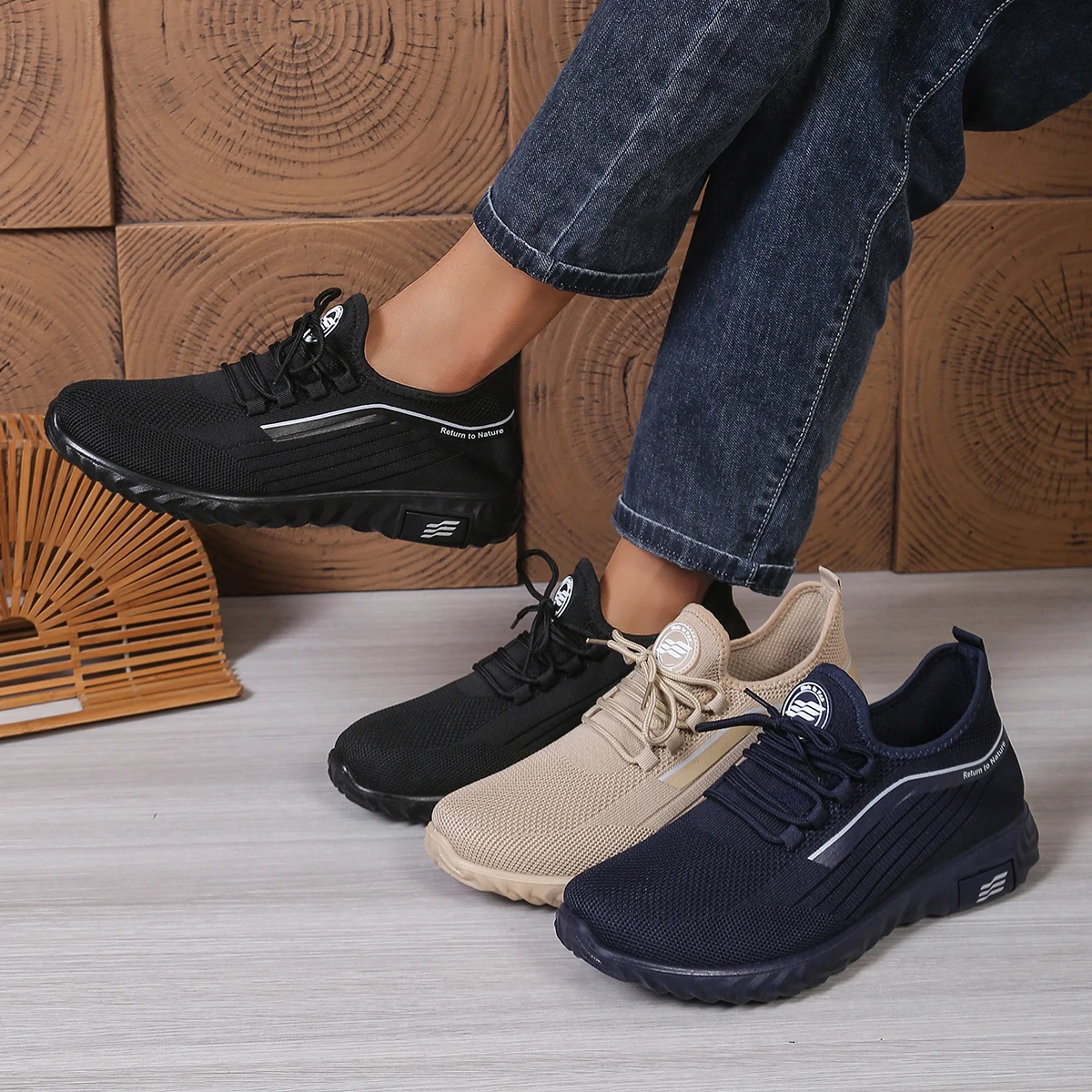 Drop Shipping Men's Shoes Breathable KnitShoes for Men, Fly-constructed Men's Mesh Shoes with Soft Sole for Casual Wear Fastship