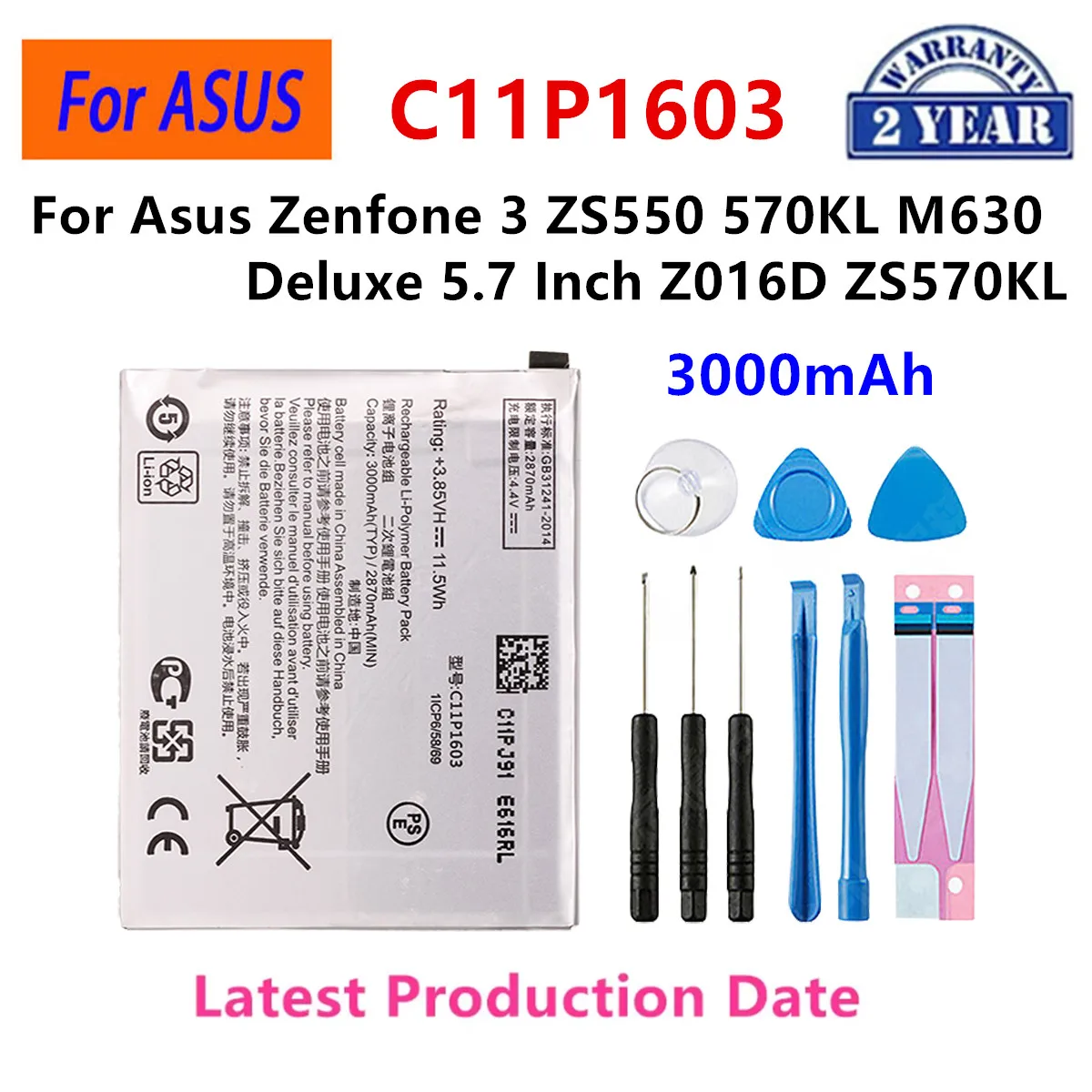 Brand New Battery C11P1603 For ASUS Zenfone 3 ZS550 570KL M630 Deluxe 5.7 inch Z016D ZS570KL Phone Battery+Tools