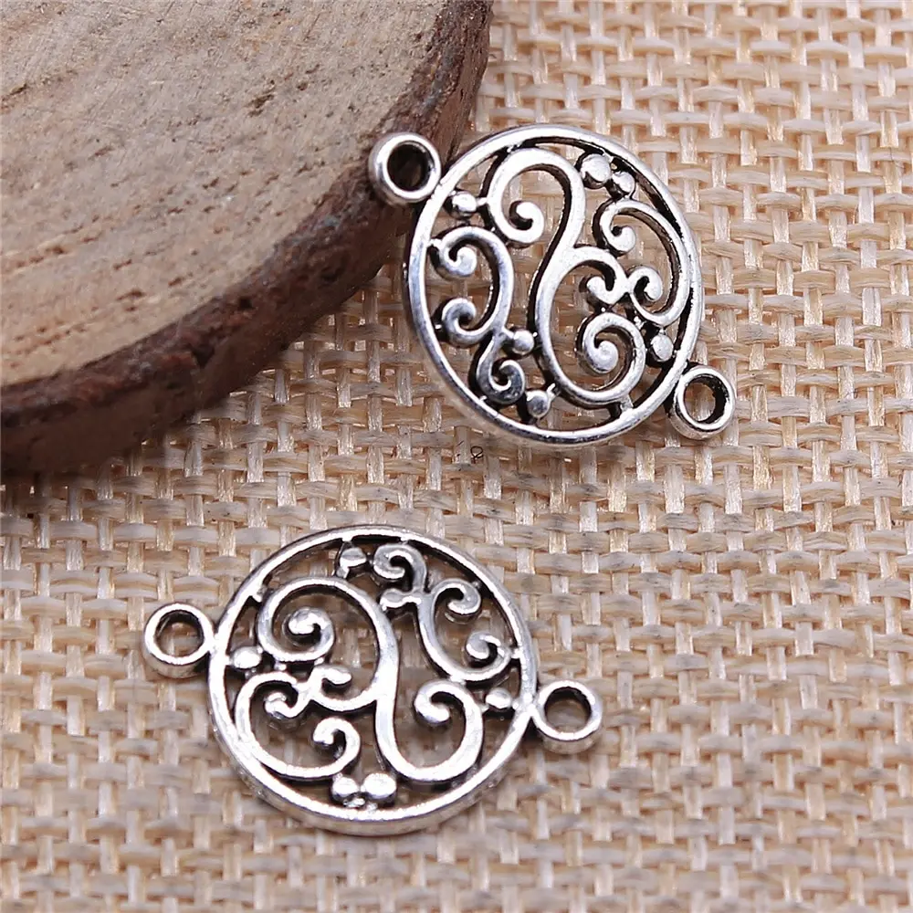 20pcs 20*14MM Silver Filigree Flower Round Components, Precision Hollow-Out Connectors for DIY Jewelry Assembly EF3947