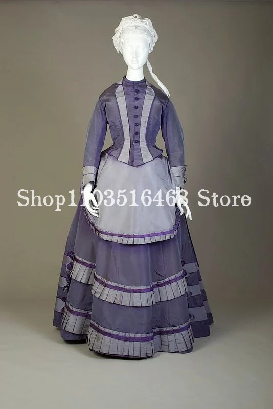 Historical Medieval Prom Dress Purple High Neck Button Small Coat Satin Pleated A Line Victorian Women Two Piece Set Customised