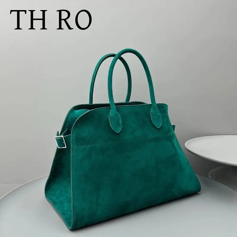 TH RO Classic Women's Handbag Women's 15 inch Margo Green Suede Silver Hardware Accessories Large Capacity Handbag