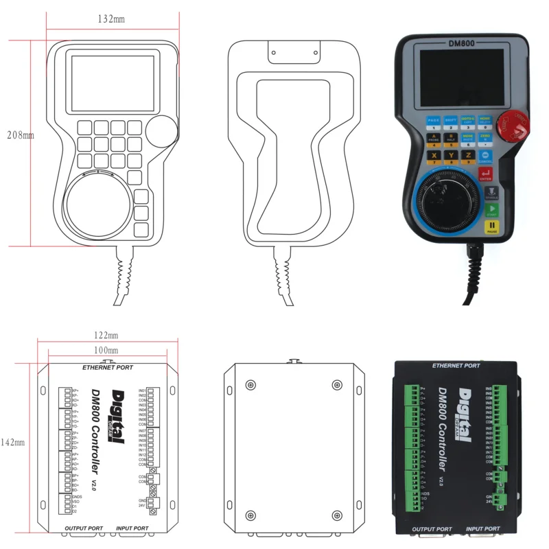 نظام التحكم في الحركة بمقبض CNC DM800 3/4/5 محور شاشة 3.8 بوصة بالإضافة إلى زر إيقاف الطوارئ يدعم رمز G