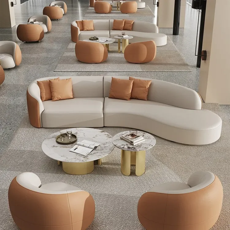 Vestíbulo de hotel simple para negociar el sofá de cuero de la recepción, combinación de sofá doble de ocio para salón de oficina de negocios