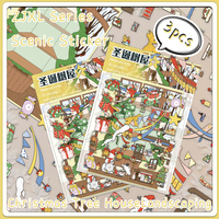 3PCS Creative Explosive Mini Shrink World Christmas Tree House Landscape Stickers DIY Decompression PET Transparent Stickers