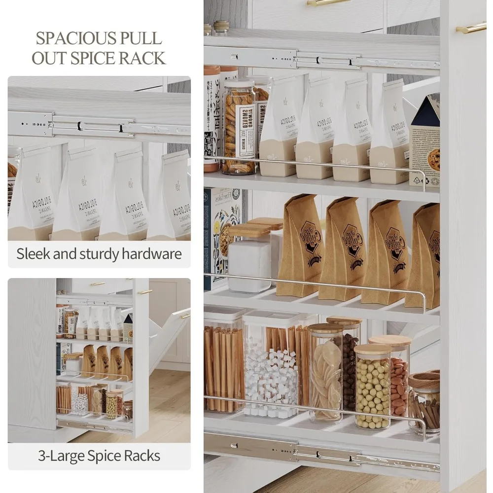 جزيرة المطبخ المتدحرجة مع مساحة تخزين، وصندوق قمامة، ورفوف توابل ومنشفة #6