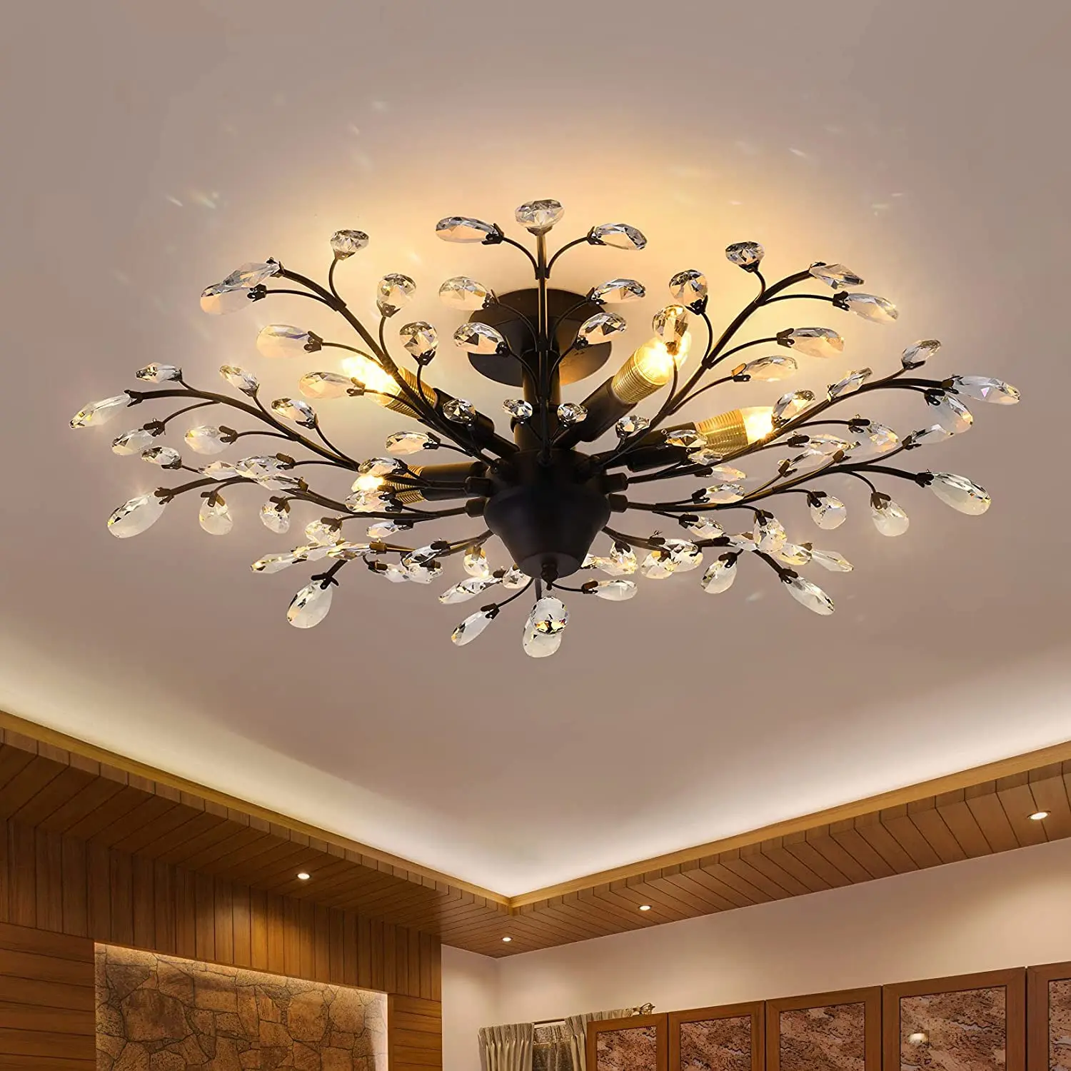 

Petal Design Flush Mounted Chandelier Modern Decor Bedroom Kitchen Dining Living Room Crystal Pendant Light Fixture Ceiling Lamp