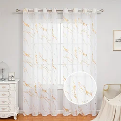 2pc Hot stamping marble perforated window screen, suitable for decorating bedroom, living room, balcony curtains