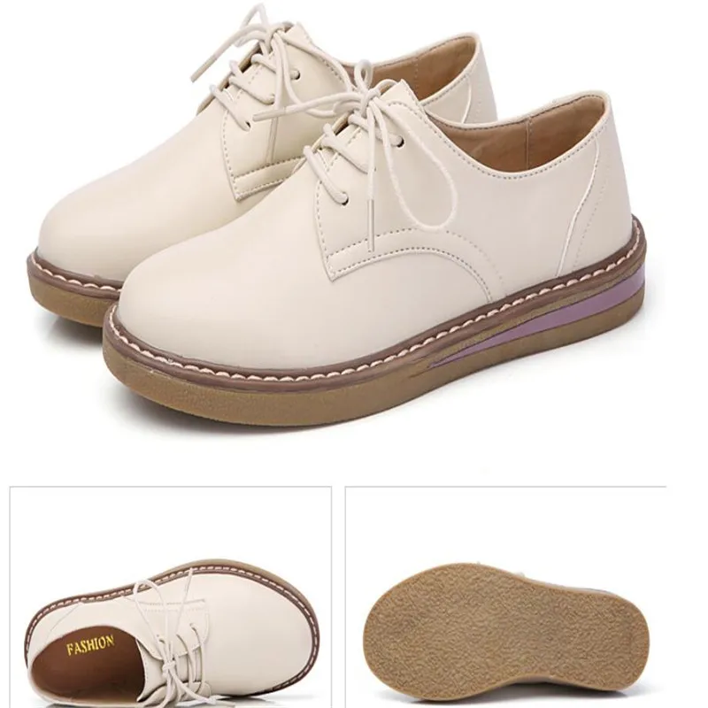 Women Flats New British Style Oxford Shoes Women Casual Lace Up Genuine Leather Flats Shoes Female Sneakers Ladies Shoes