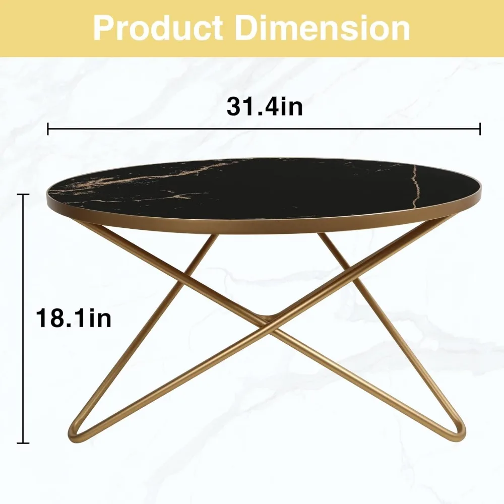 Table Basse Ronde avec Plateau en Faux Marbre Noir, Table en Verre SOLIDE et STYourClifCTURE, Moderne, Ensemble Uco EASY