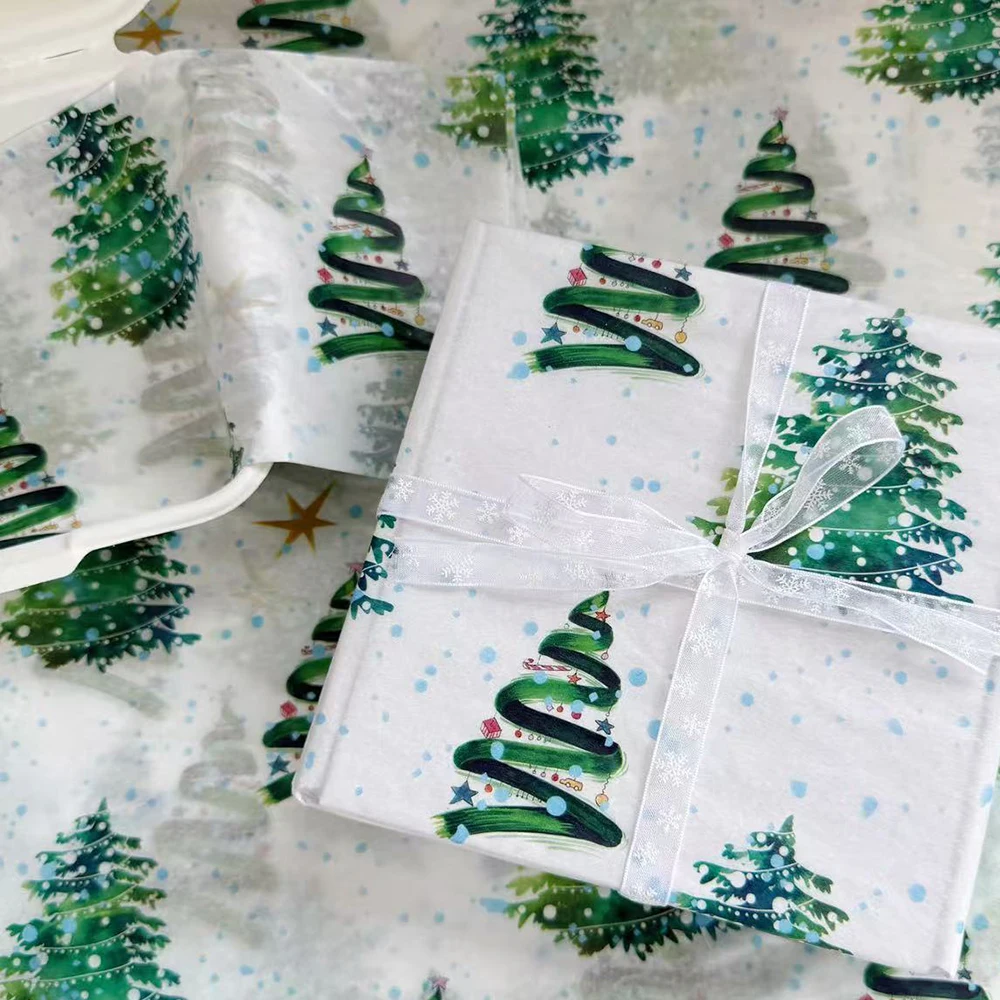 10 Sheets/Pack Christmas Tree Tissue Paper Colorful Lights Christmas Tree Pattern Gift Wrapping Paper Xmas Gift Box Decoration