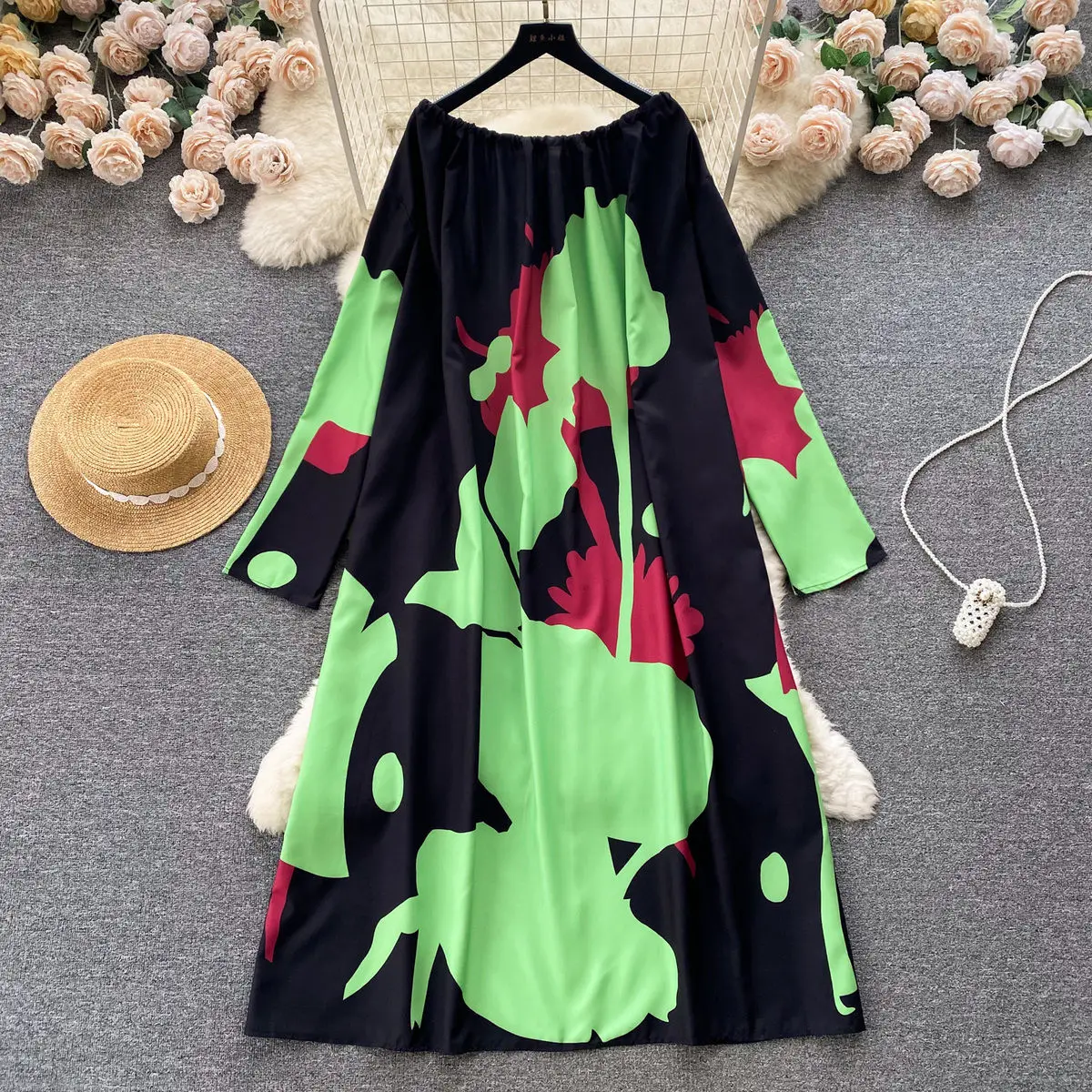 

Autumn Printed Dress For Women New Style Fashion Casual Loose Oversized Long Dresses Woman clothing vestidos largos