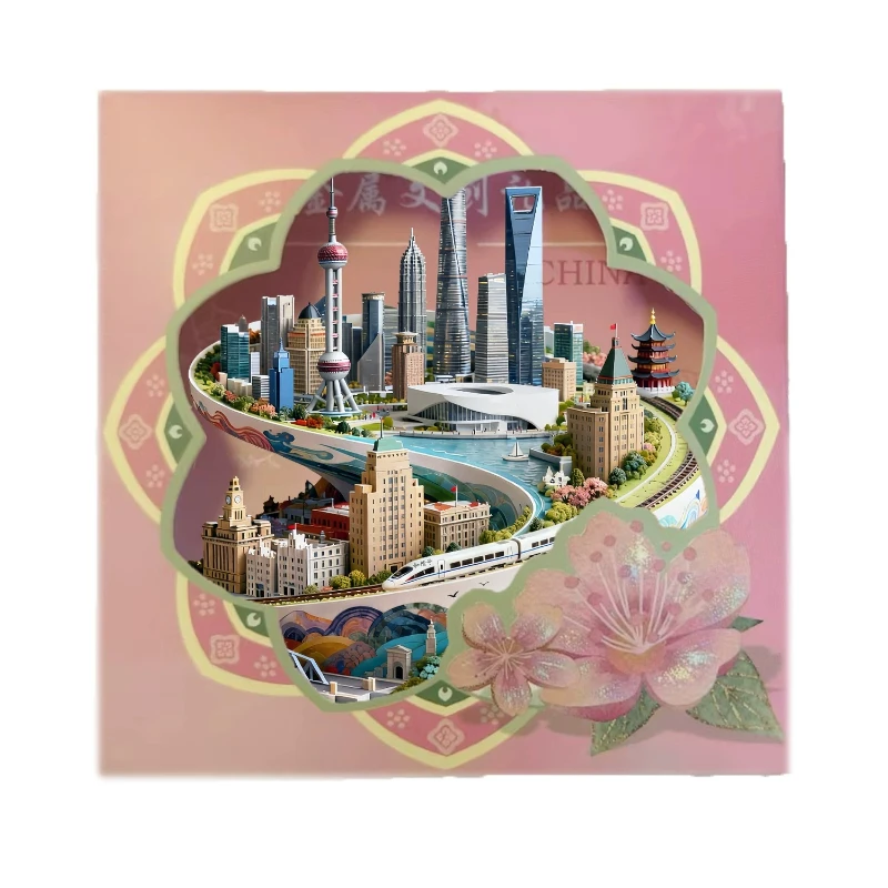 Shanghai metal embossed refrigerator sticker city tourist attraction souvenir