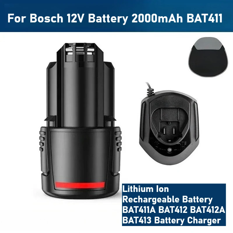 

For Bosch 12V Battery 2000mAh BAT411 Lithium Ion Rechargeable Battery BAT411A BAT412 BAT412A BAT413 Battery Charger