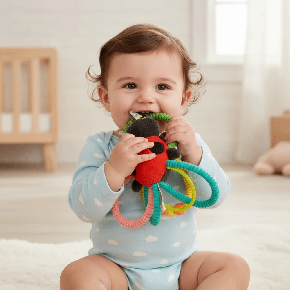 Cartoon Animal Baby Rattles Soft Stuffed Doll Teether Doll Hand Rattle Toys Soft Plush Cute Kids Sensory Plush Toys Infant