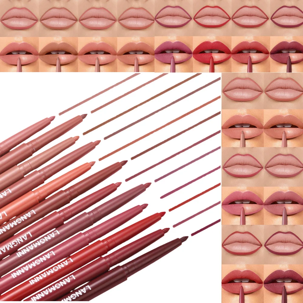 LANGMANNI Lápiz labial de terciopelo mate de 6 piezas para un modelado preciso de labios, resistente al agua, al sudor, que no mancha y colores vivos.
