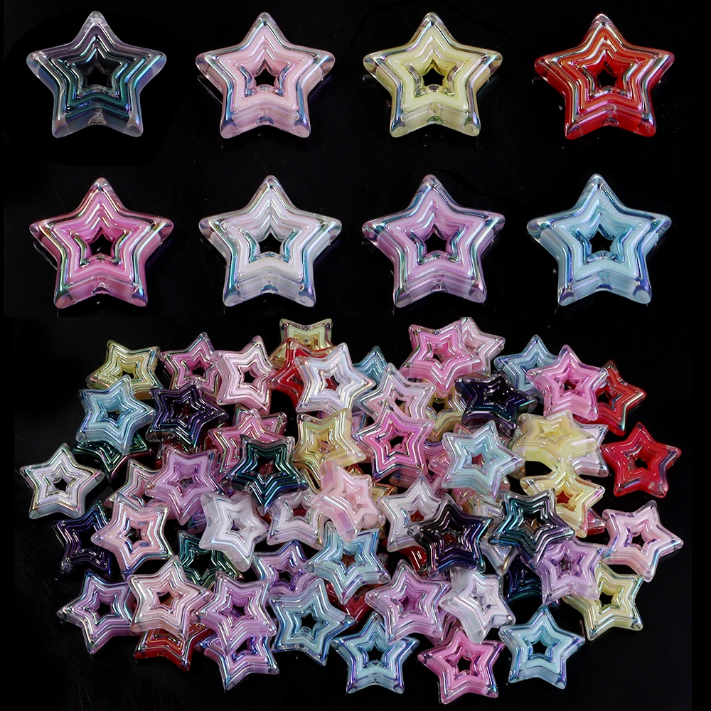 

10pcs Plating Color Acrylic Beads Double-layer Beads Hollow Out Loose Beads For DIY Jewelry Making Key Chains Crafts Accessories