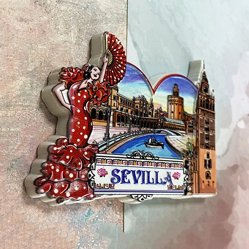 Seville Cathedral Flamenco dancers, Spanish souvenirs, 3D fridge magnets, Collection of arts and crafts gifts,