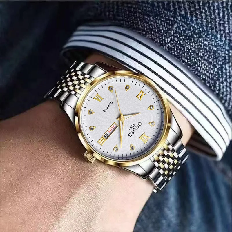 ORUSS Original Luxus Quarz Leuchtende Uhr herren Uhr für Männer Freeshiping Mode Armbanduhren Edelstahl Wasserdicht Neue