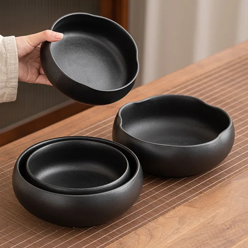 1PC Coarse Pottery Large Bowl For Tea Set Washing Tea Ceremony Accessory Petal Shaped Brush Washer Water Tank