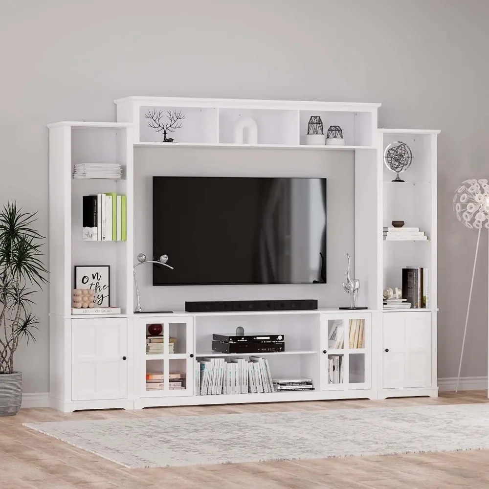 4 Piece Wall Unit TV Stand with Bookshelf,TV Console Table Media Entertainment Center, Living Room Wine Cabinet Display Cabinet