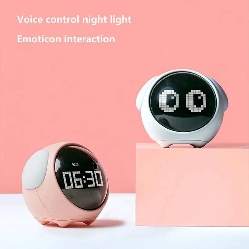 Reloj despertador multifuncional para niños, luz nocturna con Control de voz y mesita de noche, recargable