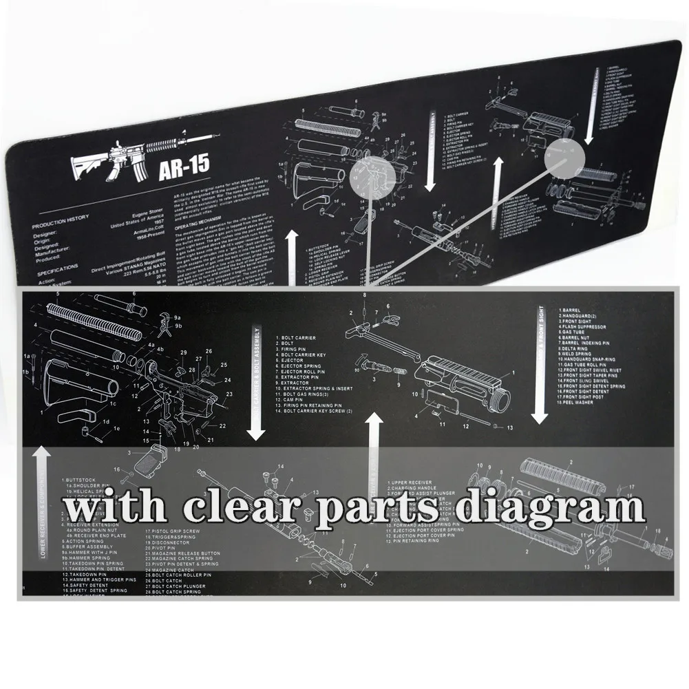 AR15 AK47 Gun Cleaning Rubber Mat With Parts Diagram Instructions Mouse Pad for Glock 17 19 1911 Beretta 92 SIG SAUER P320 CZ 75