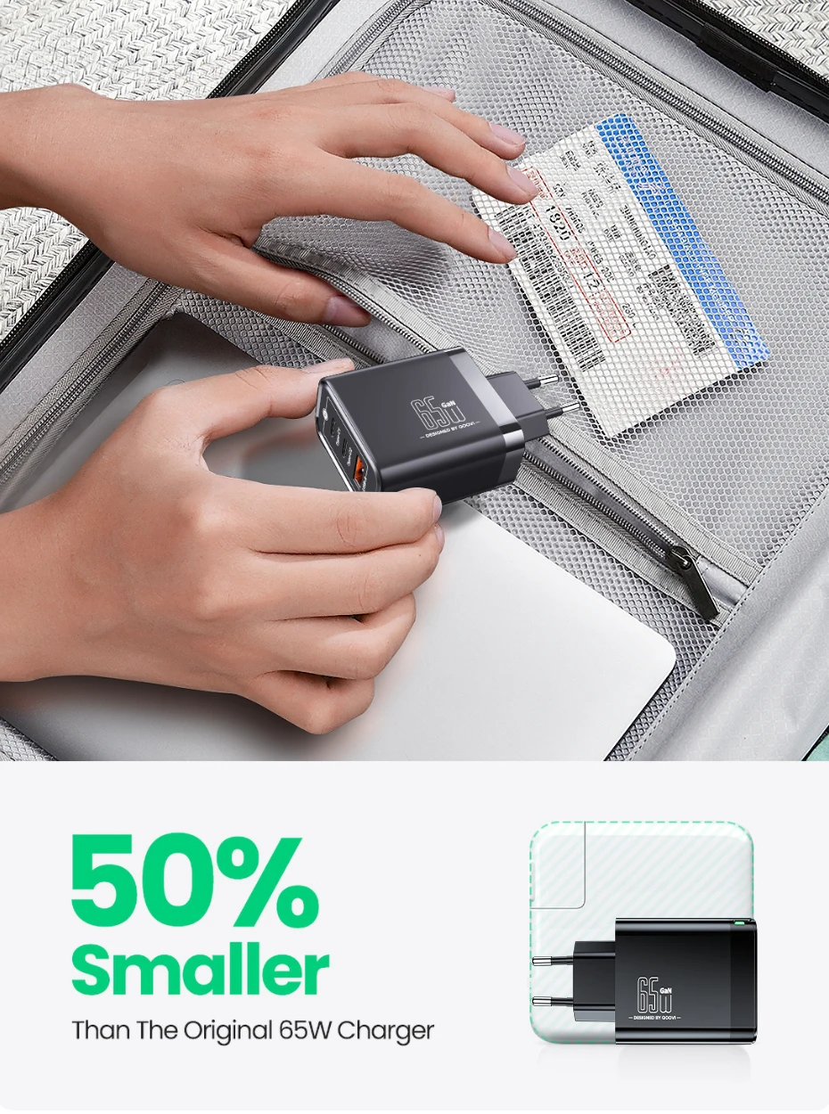 Compact QOOVI 65W GaN travel charger