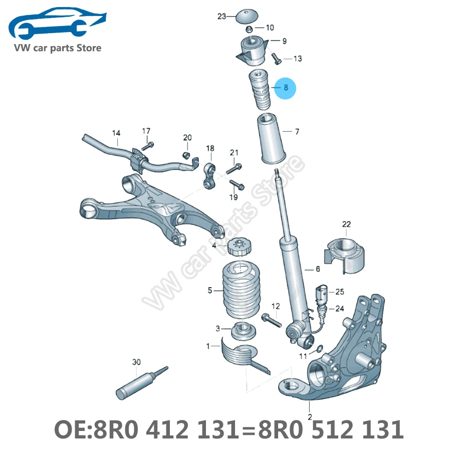 서스펜션 유압 완충기 버퍼 블록 및 먼지 커버, 아우디 A4 A5 A6 A7 Q5 8R0 512 131 고강도, 8K0412131