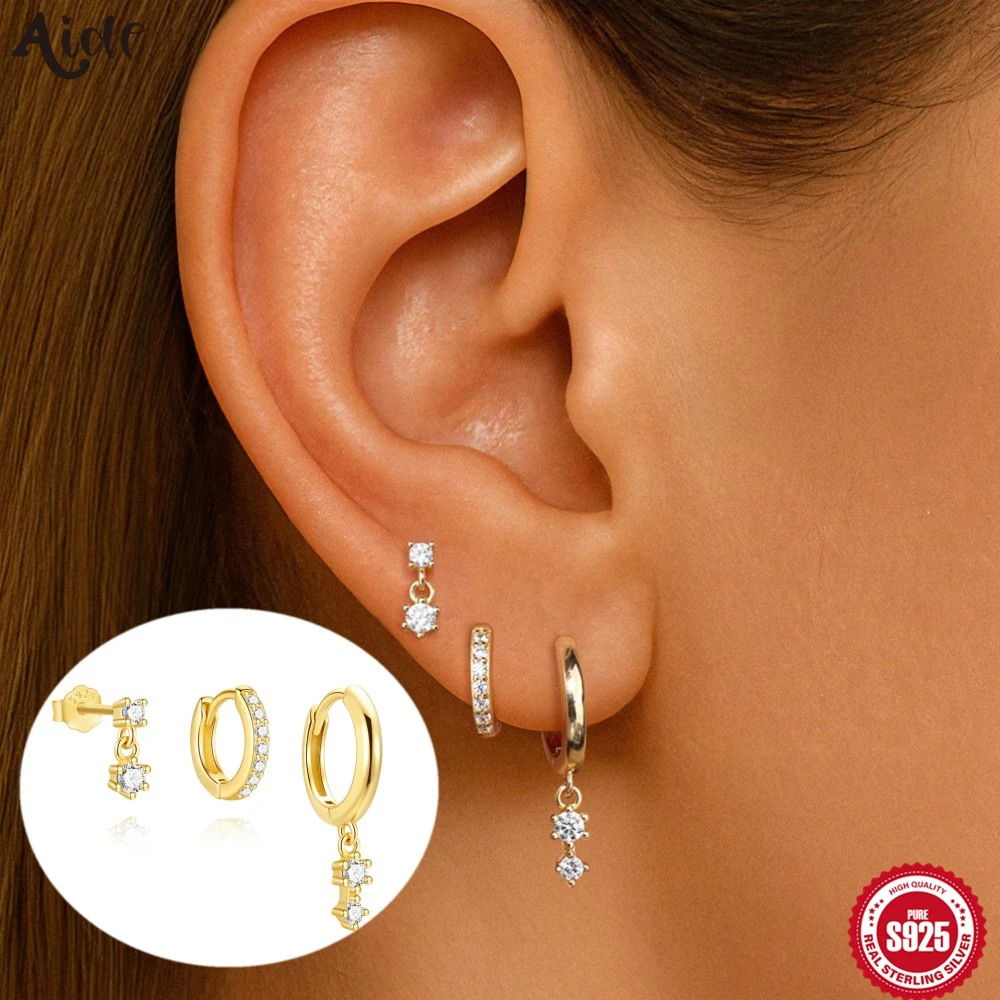 

Набор серег Aide из 3 предметов для женщин, серьги-кольца Huggie, стек для нескольких пирсинга, гипоаллергенные ювелирные изделия из стерлингового серебра 925 пробы