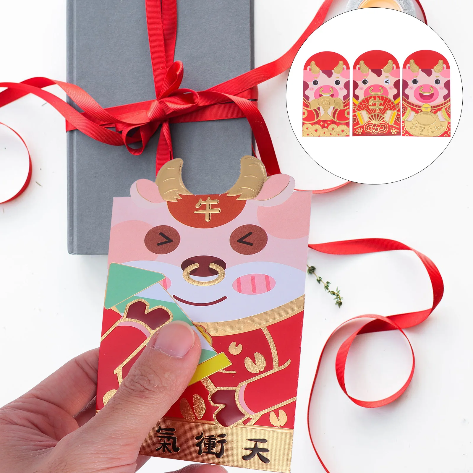 

54Pcs Chinese New Year Ox Year Cartoon Red Envelopes Paper Red Packets Money Bags Money Bags Packets Envelopes