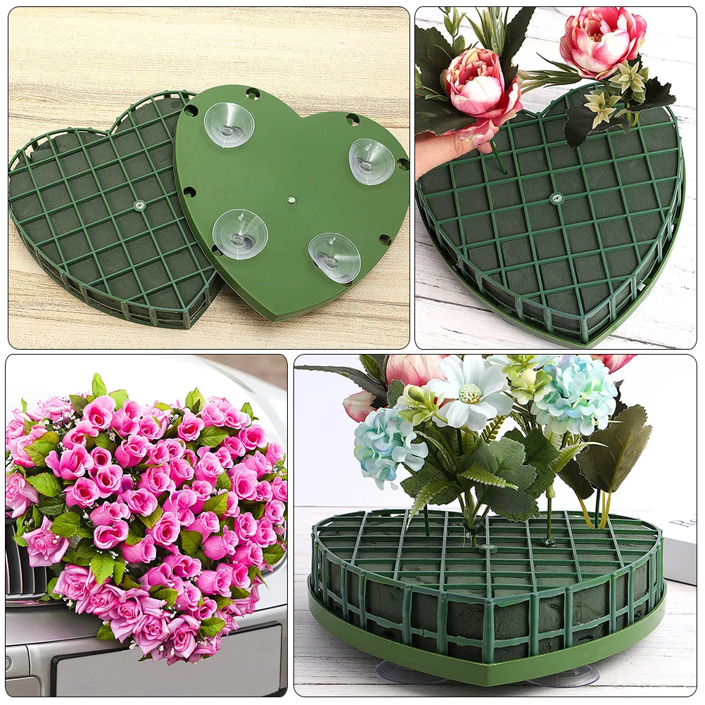 

4 Pcs Car Front Flower Mud Premium Material Water Absorption Wedding Decor Heart Shape DIY Practical Florist Sponge Foam Blocks
