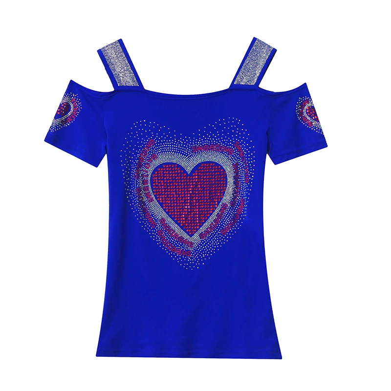 M-3XL High Quality Short Sleeve Clothes Summer New Sexy Off Shoulder Women Mesh Tees Tops Hot Diamonds T-shirt Bluses