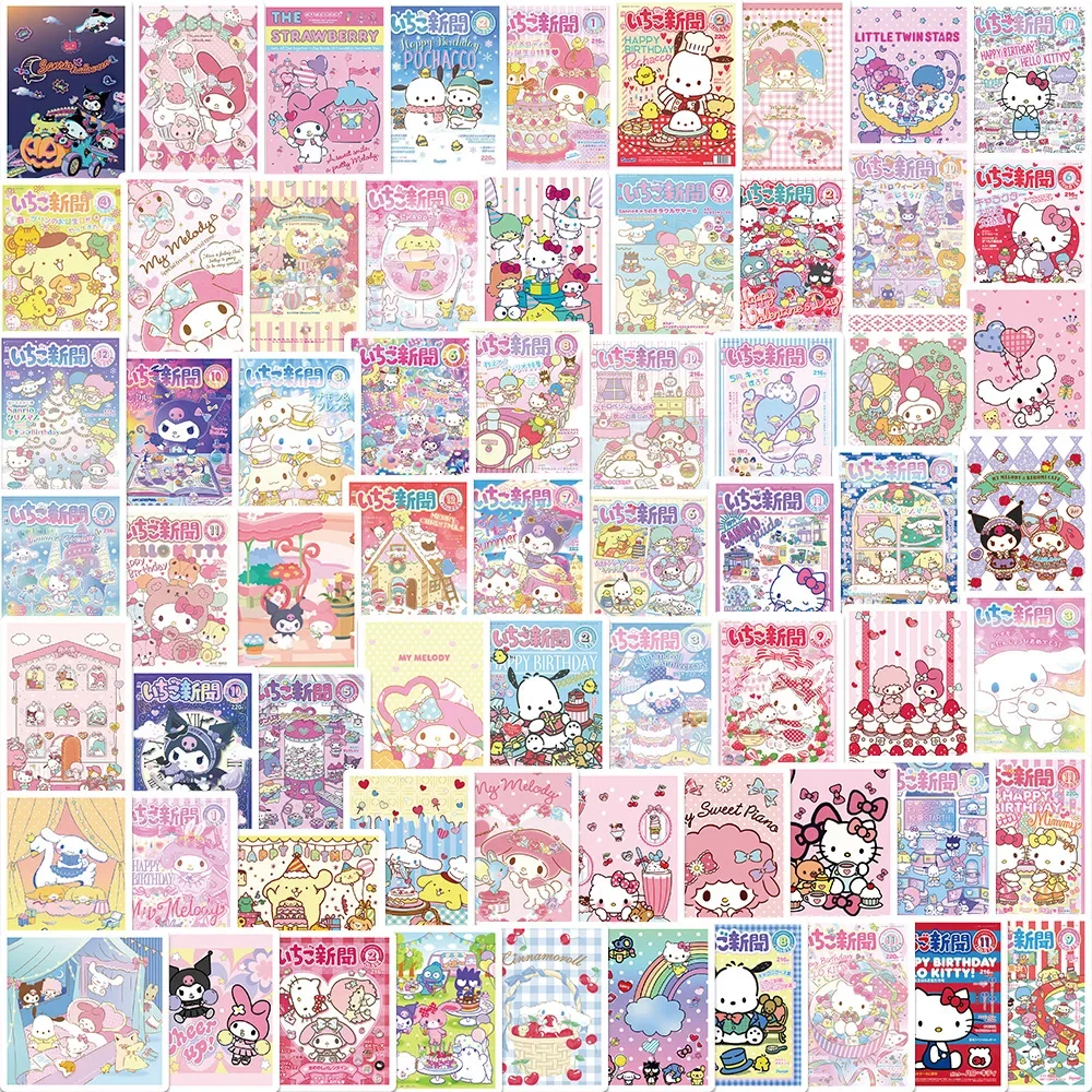 65Pcs Sanrio Hello Kitty Sealing Labels Stickers Aesthetic Decorative Stationery Laptop Cute Cartoon Decals Kids Gift Toys