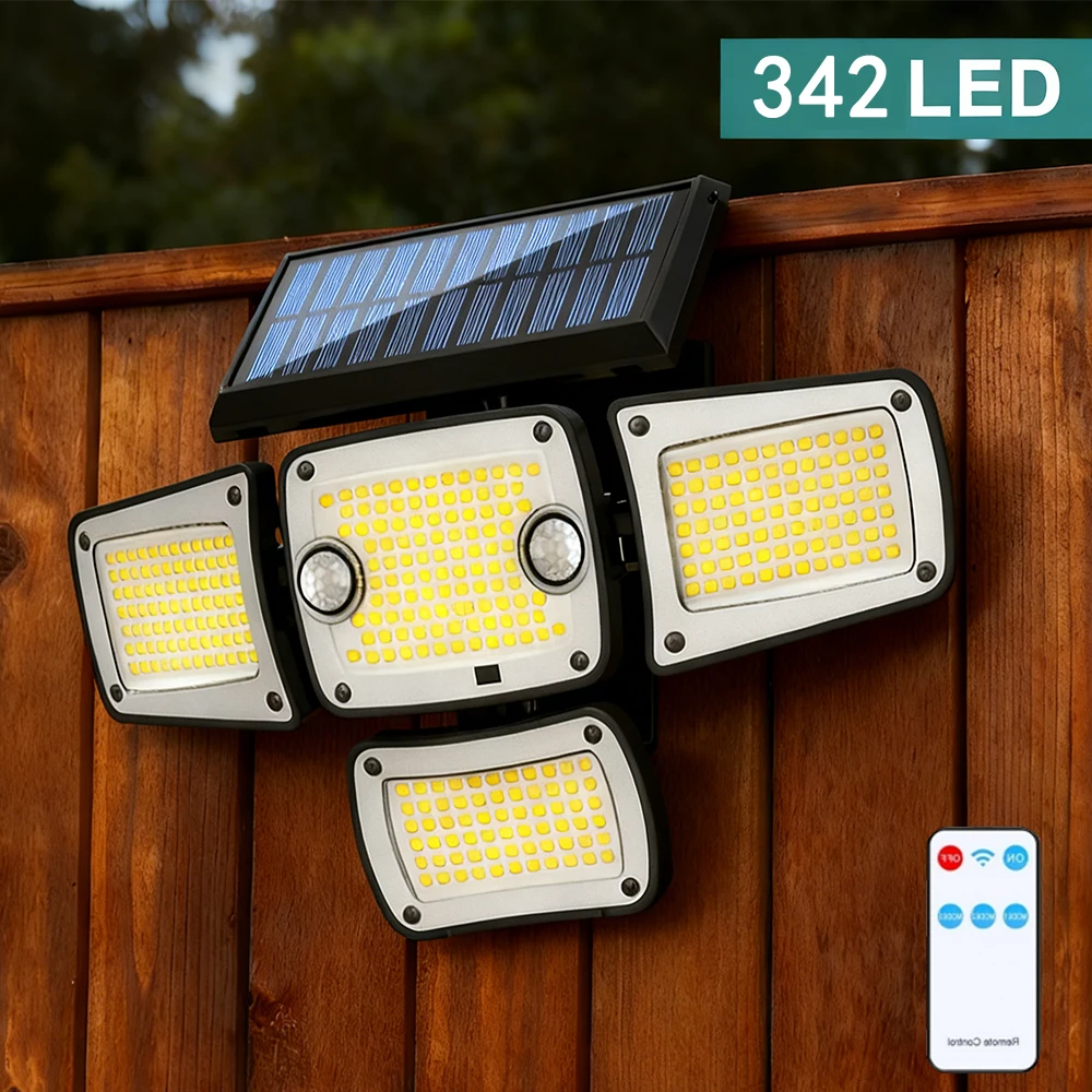 

Солнечные светильники 342ED для наружного освещения с датчиком движения, сверхъяркие, водонепроницаемые, 3 режима, для патио и веранды