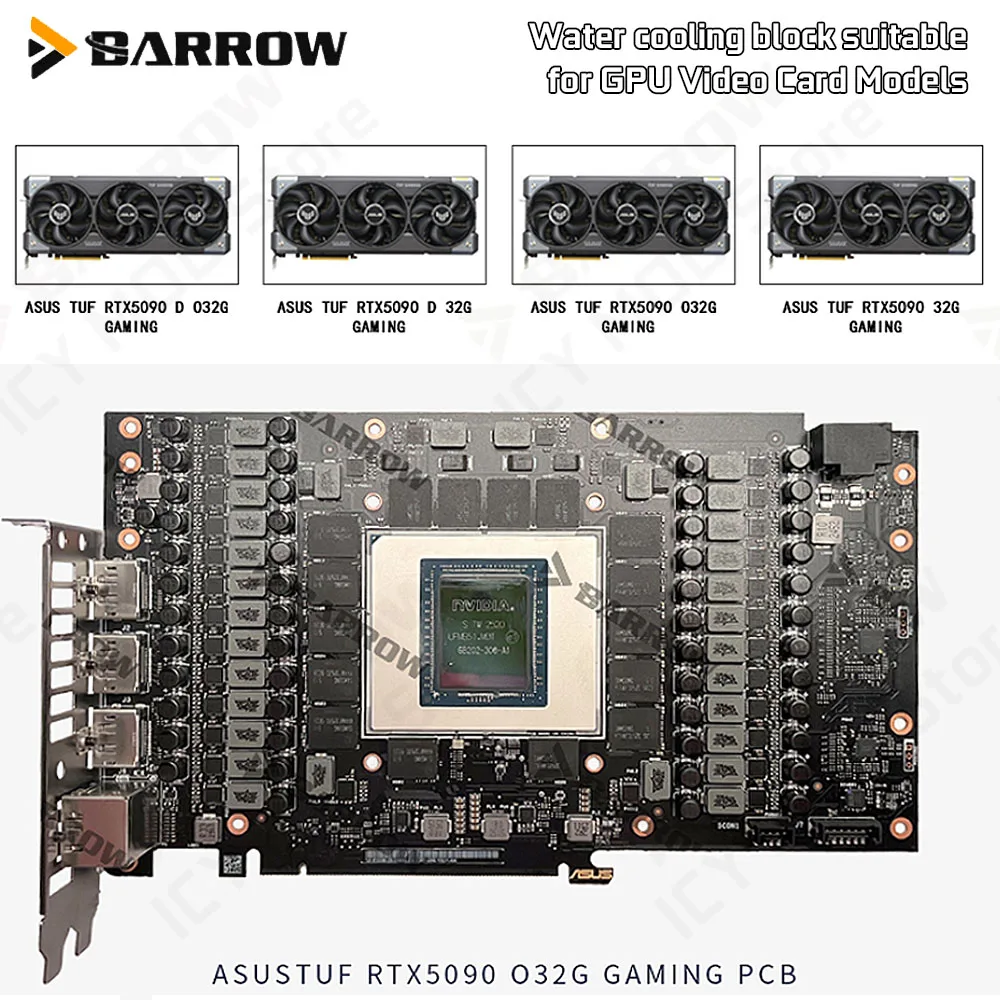 Barrow Display Card Water Cooling Block for ASUS TUF RTX 5090 O32G GAMING Graphics Card with Backboard PC Case MOD BS-AST5090-PA