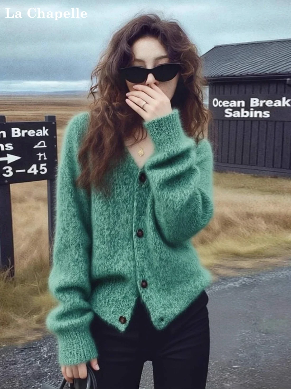 

La Chapelle Lazy High-End Heavy-Work V-Ne Plu Knit Sweater Women's Spring Autumn Winter een Open Cardigan Super Beautiful