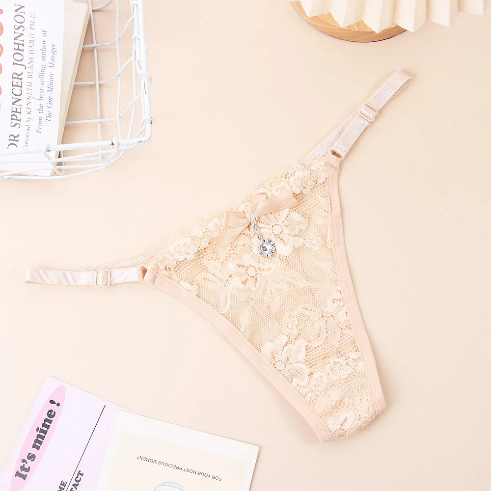 

Breathable Transparent Low-waist Underpants G String Cotton Crotch Women Thong Sexy Briefs Lace Panties Pendant diamond