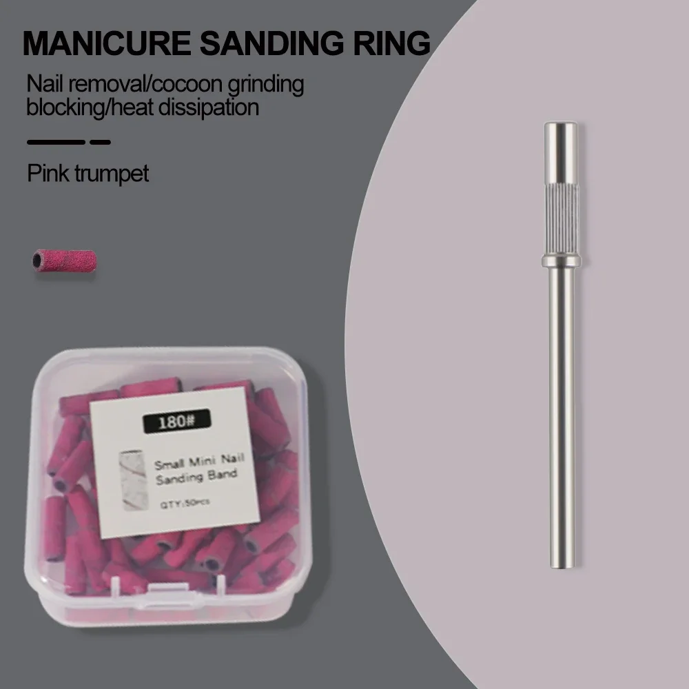 50 قطعة 180 # مجموعة أربطة الصنفرة مع عمود مثقاب الأظافر للأظافر، جل الأشعة فوق البنفسجية، مزيل طلاء الأكريليك، مجموعة أدوات رمل مثقاب الأظافر #6