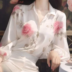 Spring Summer Clothing Turn-down Collar Women's Floral Chiffon Long Sleeve Button Cardigan Shirt Casual Prairie Chic Tops