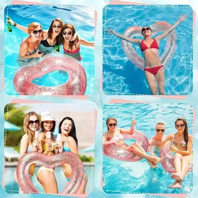 Large Heart Inflatable Toys Swimming Ring with Sequin Summer Pool Beach Party Photograph Inflatable Water Toys Circle