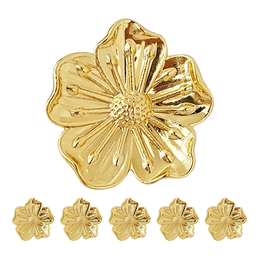 6Set Brass Flower Cabinet Knobs Vintage Floral Design Single Hole Drawer Pulls Dresser Handles Kitchen Closet Cupboard Hardware