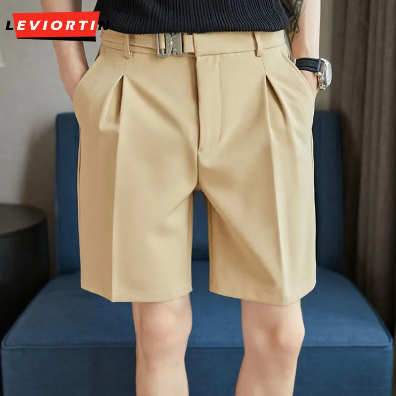 

3Colors Summer Knee Length Elastic Waist Drape Shorts For Men Clothing 2024 Fashion Casual Loose Office Short Homme Streetwear