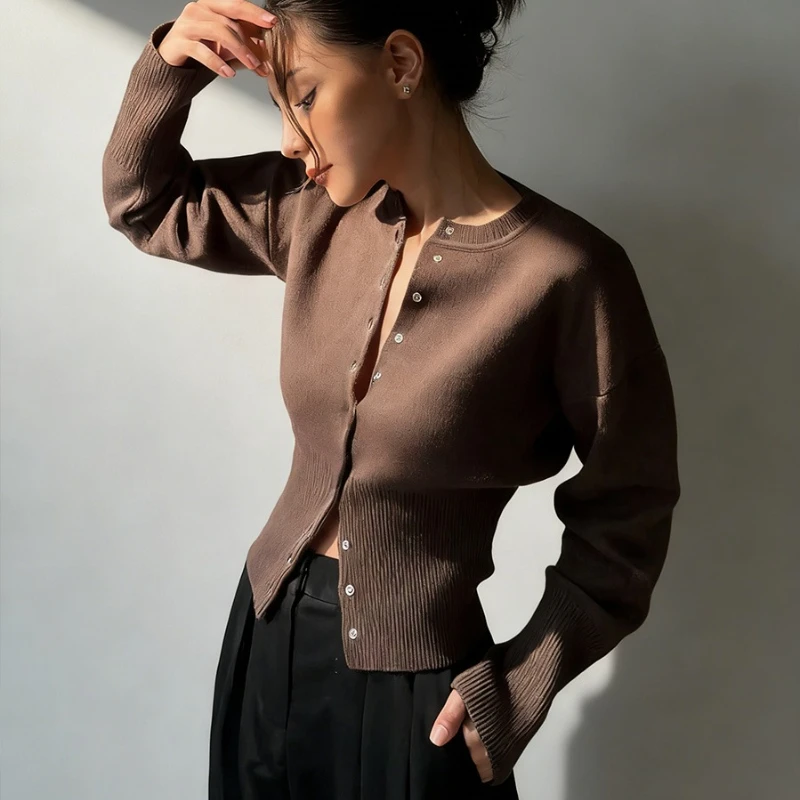 

Tsiisd Casual Knitwear Cardigan Coat For Women Tapered Waist Commuting Slim Fashion Patchwork Streetwear Female Cardigan Spring