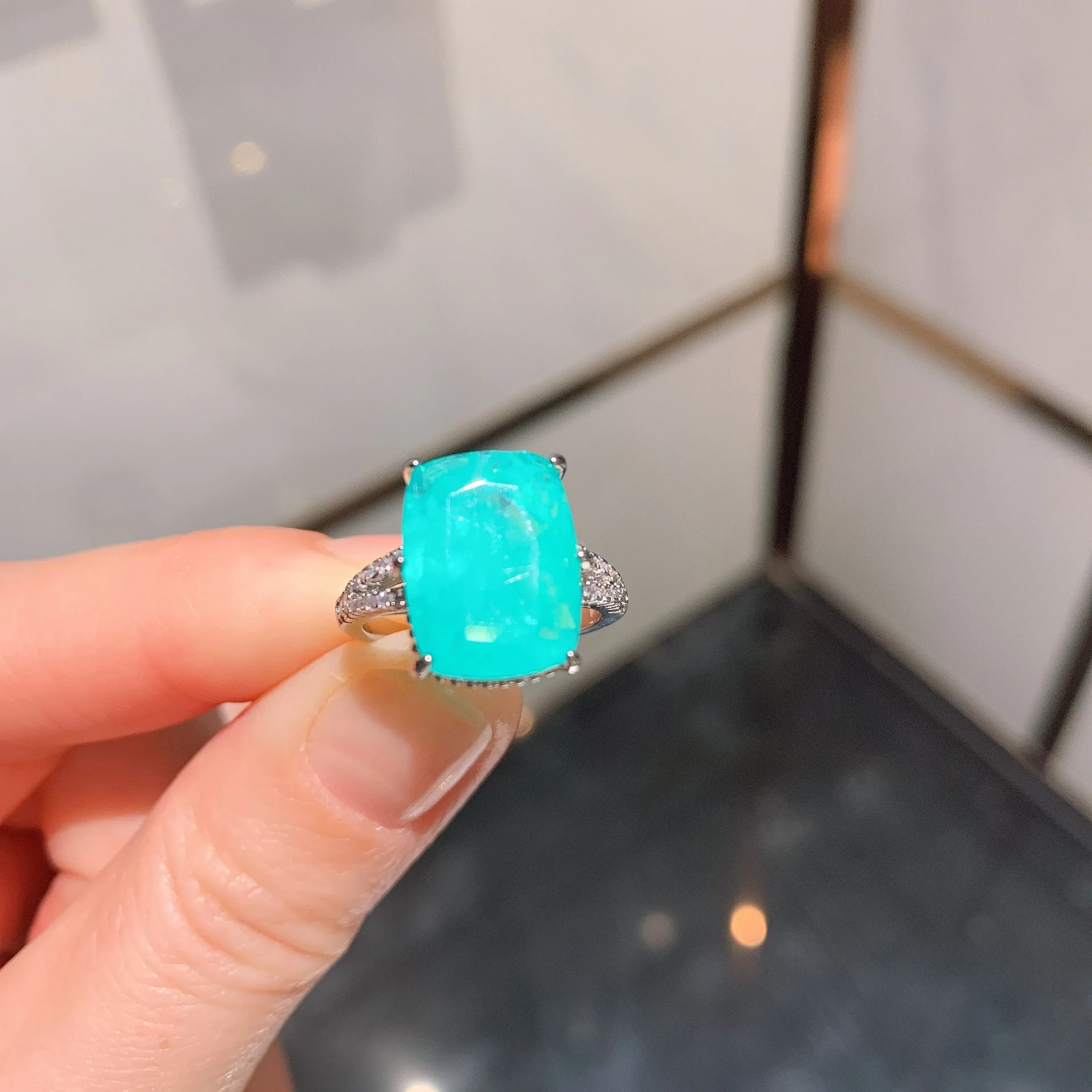 2022 NEW Fashion Paraiba GemstoneTourmaline Topaz Emerald Ring For Women Adjustable Opening  Valentine's Day Jewelry