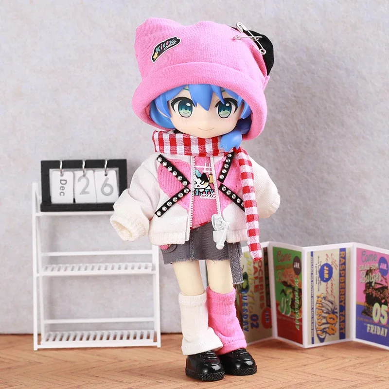 

НОВАЯ одежда для кукол OB11, комплект из 6 предметов, розовая модная шапка, шарф, пальто, игрушка «сделай сам», платье, женские куклы, мини-одежда, аксессуары для матчей