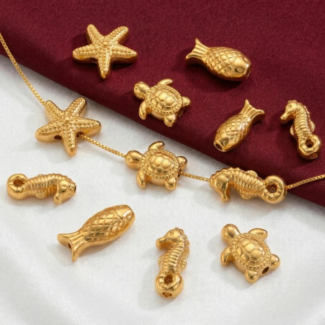 5pcs Stainless Steel Fish Beads Star Bee Starfish Turtle Seahorse Charms Loose Bead Spacers for Necklace Bracelet Jewelry Making