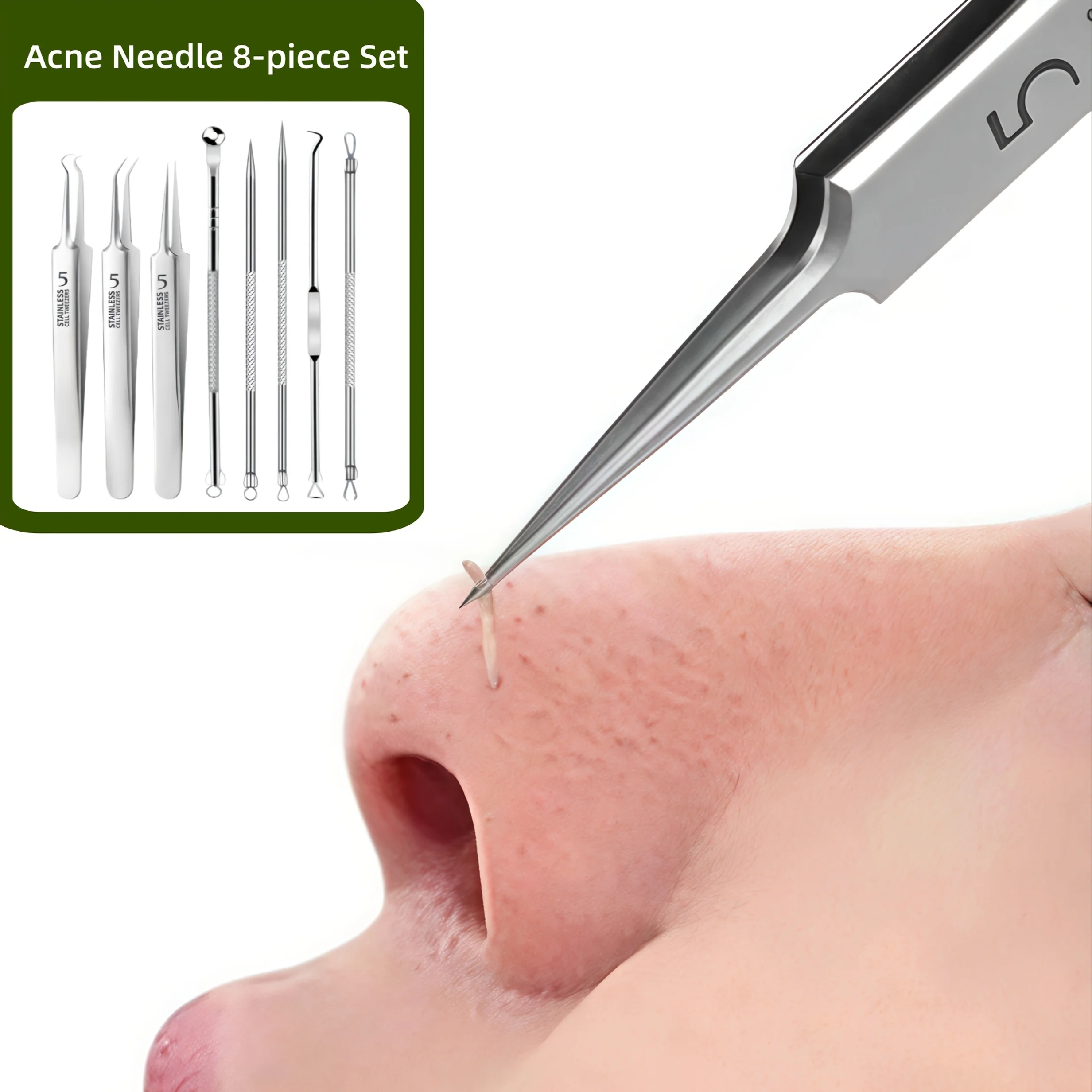 Ensemble d'aiguilles 8 pièces, pince cellulaire, élimination des points noirs, pincettes Ultra-fines, Salon de beauté professionnel, aiguille de haute précision